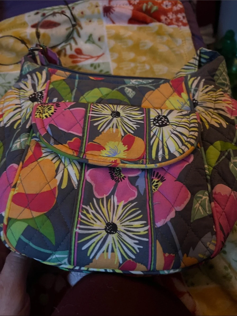 Vera Bradley Quilted Crossbody with Pink, Orange and Green Chain Pattern